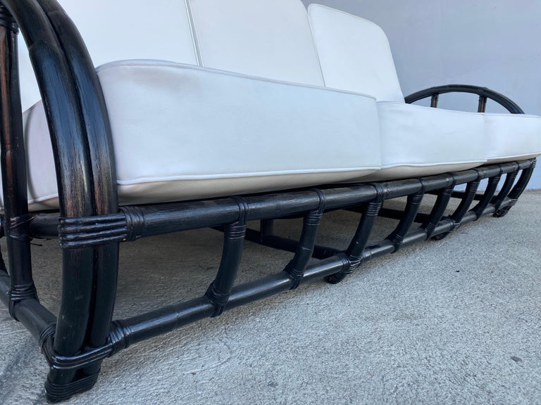 Restored Black Two-Strand "Half Moon" Rattan 3-Seat Sofa