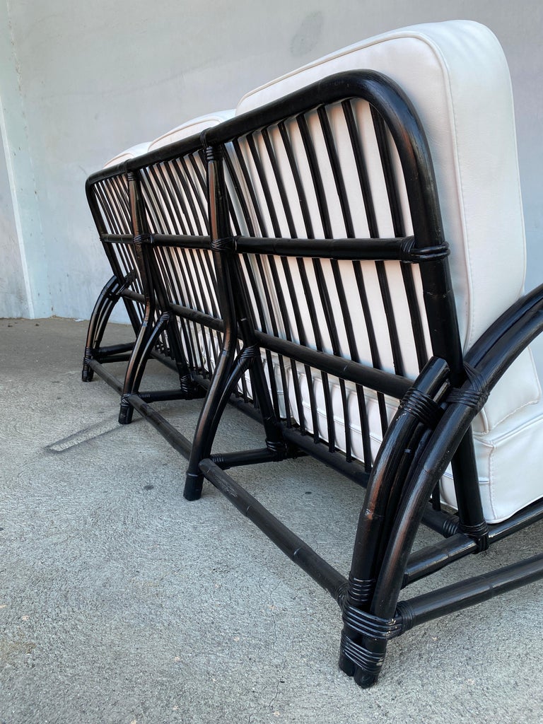 Restored Black Two-Strand "Half Moon" Rattan 3-Seat Sofa