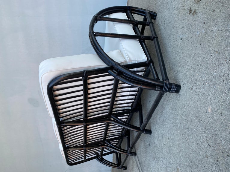 Restored Black Two-Strand "Half Moon" Rattan 3-Seat Sofa