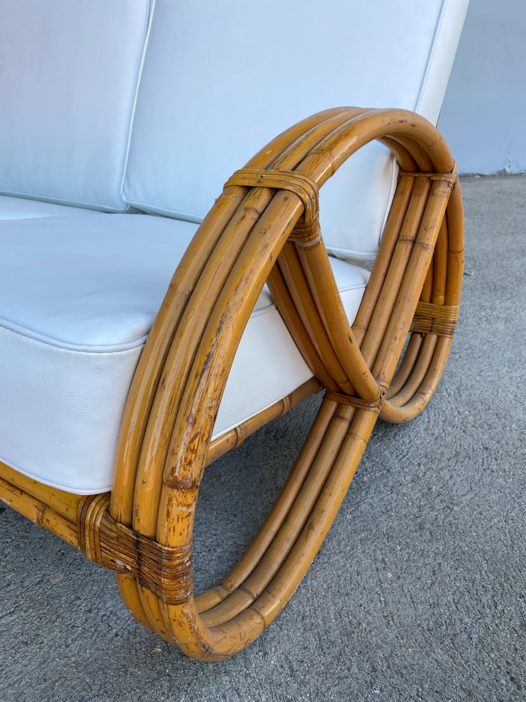 Restored 3/4 Round Pretzel Three-Seat Sofa with Open Base