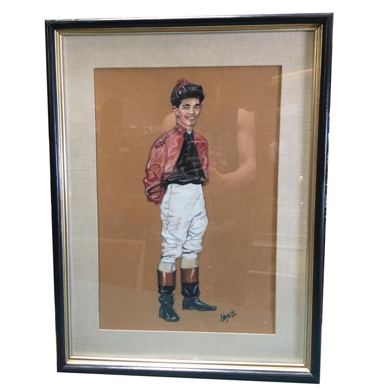 Pastel on Paper Horse Racing Jockey by Hagulaton, Pair