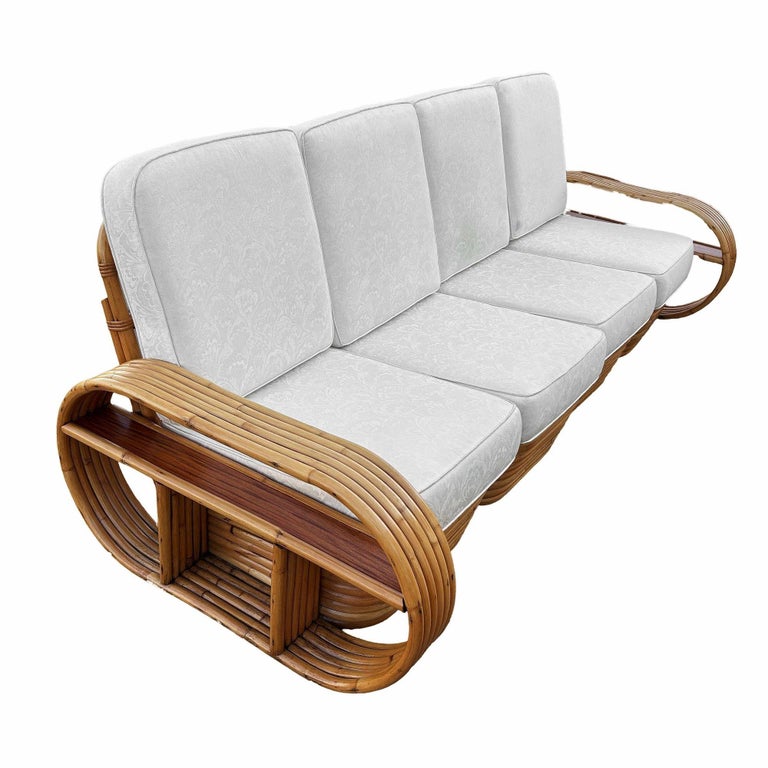 Restored Rattan Six-Strand Shelf Arms Sofa and Chair Set