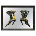 Very Large Midcentury Wall Mirror with Carved Tribal Sculptures in the Center