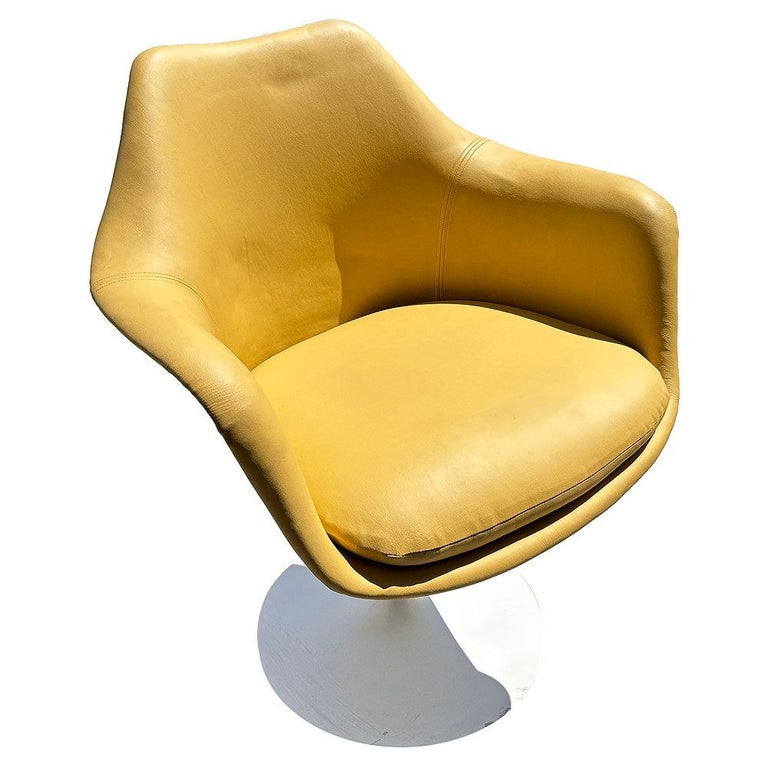 Eero Saarinen Yellow Leather Tulip Arm Chair Pedestal Collection by Knoll