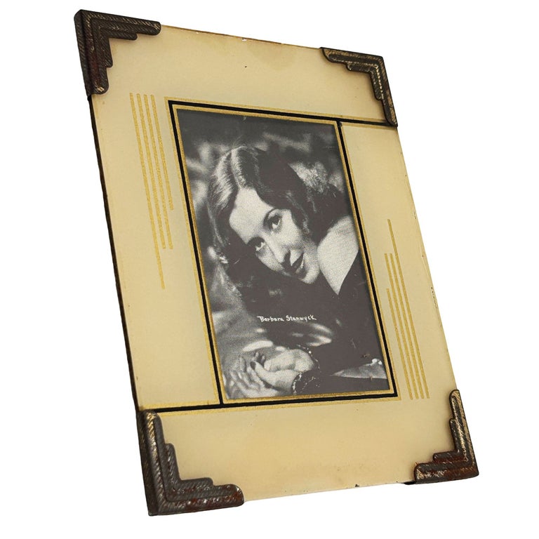 1920s Art Deco Reverse Painted Glass Picture Frame 4x6