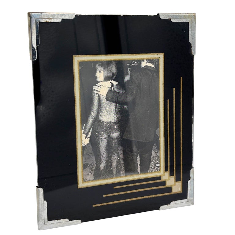 1920s Art Deco Reverse Black & Gold Painted Glass Picture Frame 5x6