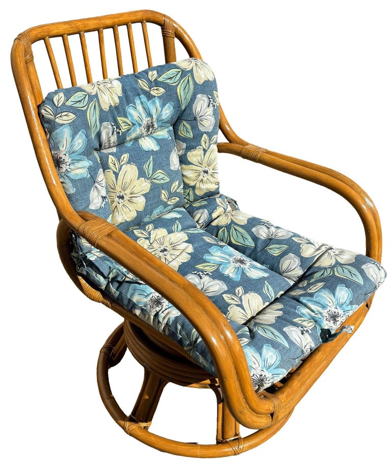 Restored Rattan Double-Strand Swivel Seat Lounge Chair