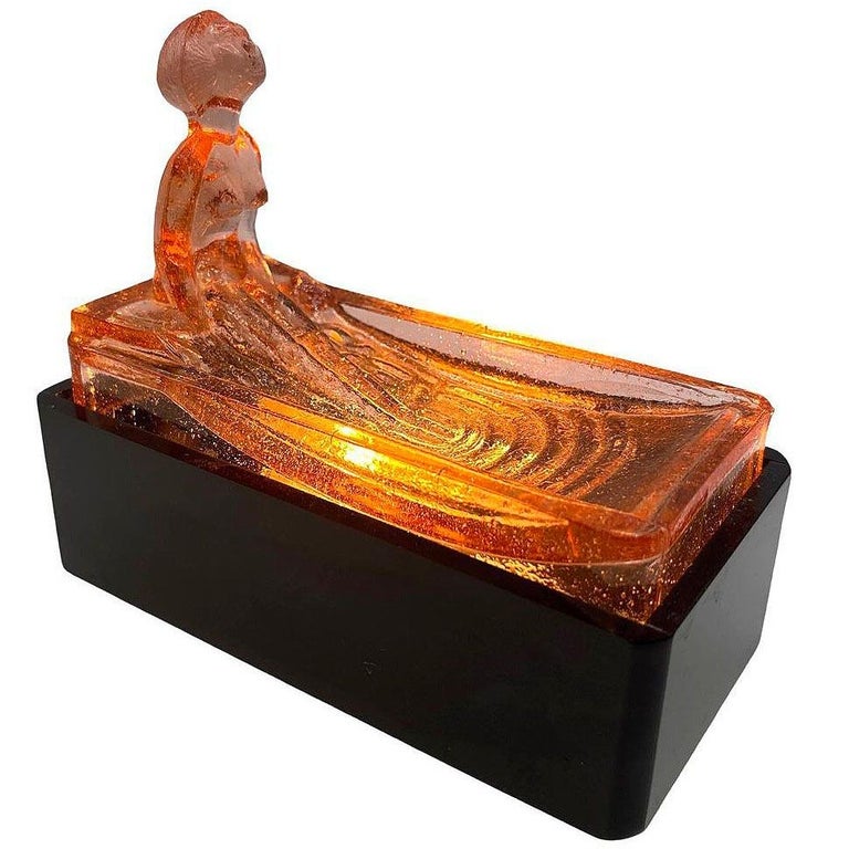 Art Deco H. Hoffman Style Peach Art Glass Table Lamp by Sarsaparilla