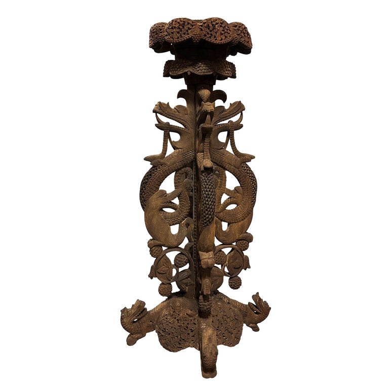 Anglo Indian Bombay Carved Serpent Wooden Blackwood Plant Stand