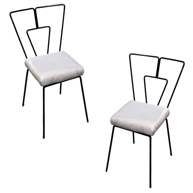 Mid-Century Iron Wire Art Side Dining Geometric Chair by Homecrest, Pair