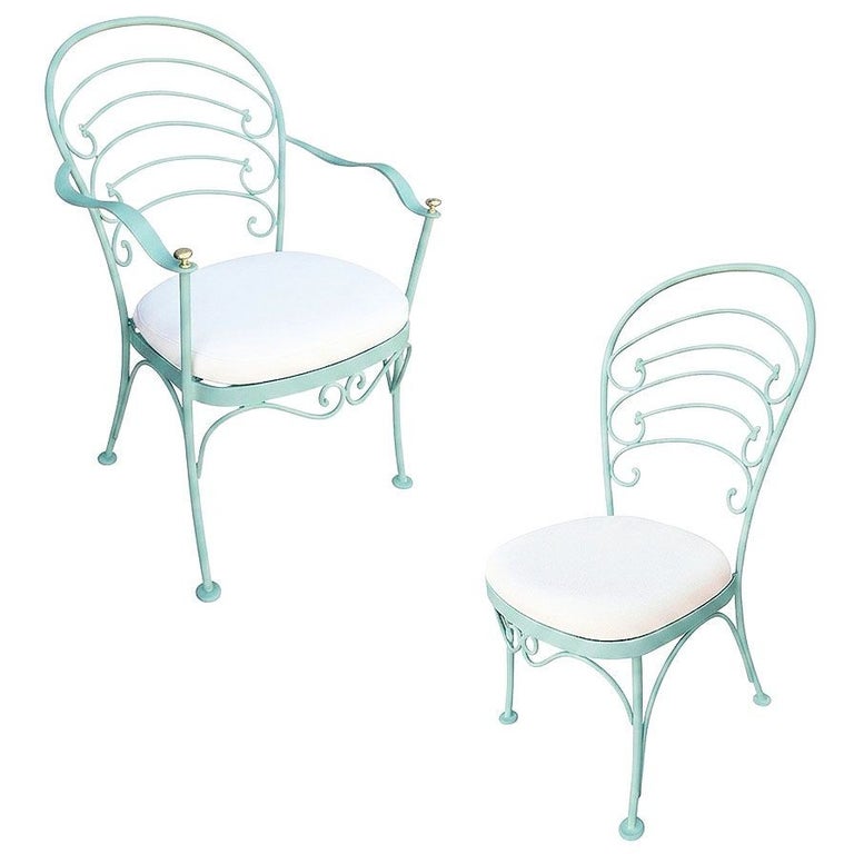 Restored Teal "Ribcage" Patio/Outdoor Lounge Chair W/ Brass by Woodard, Set of 2