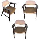 Mid-Century Dark Oak Accent Armchairs w/ Beige Seat By Paoli Furniture, Set of 3