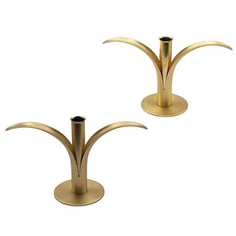 MCM "Lily" Candlestick Holders w/ Brass Inserts By Ivar Ålenius Björk for Ystad