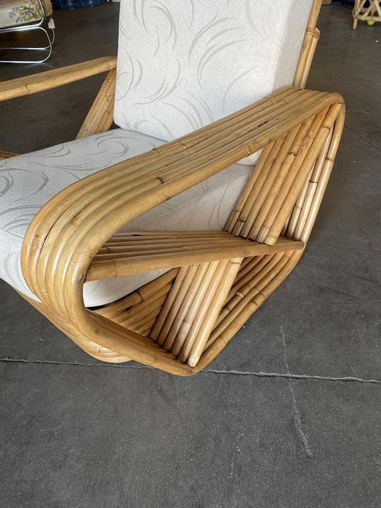 Restored Six-Strand Square Pretzel Rattan Lounge Chair with Ottoman