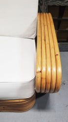 Restored MCM Rattan Five Strand Square Pretzel Sofa, Lounge Chair Livingroom Set