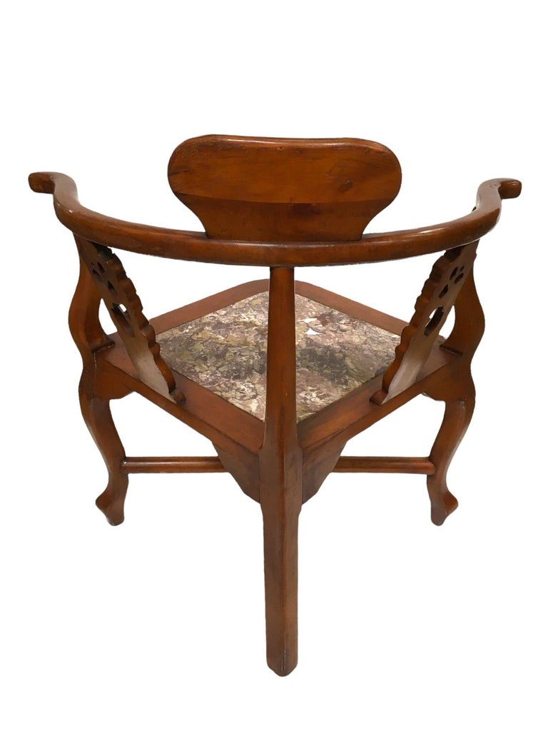 Rosewood Horseshoe Chair with Marble Seat by James Mont, Pair
