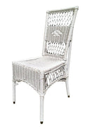 Shabby Chic White Wicker Mahogany Top Writing Secretary Desk w/ Chair