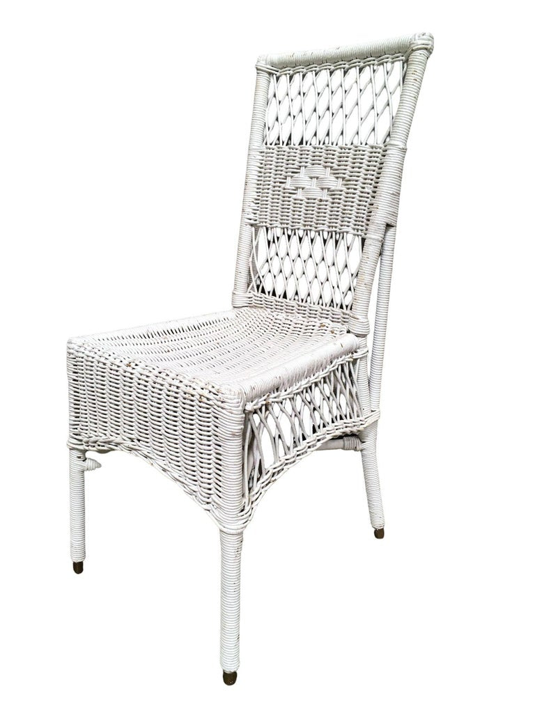 Shabby Chic White Wicker Mahogany Top Writing Secretary Desk w/ Chair