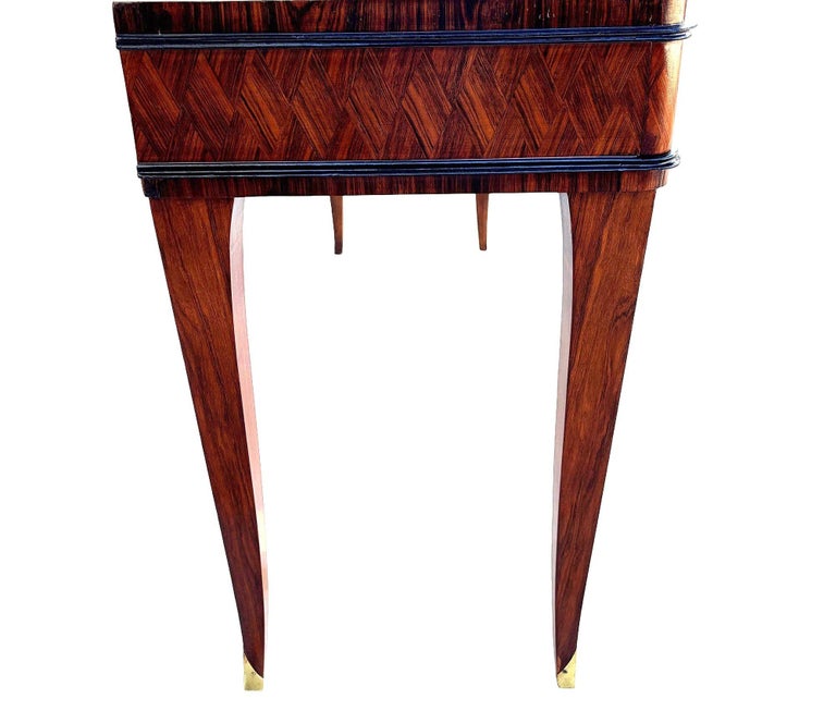 French Art Deco Flip Top Madagascar Rosewood & Brass Dressing Table Vanity