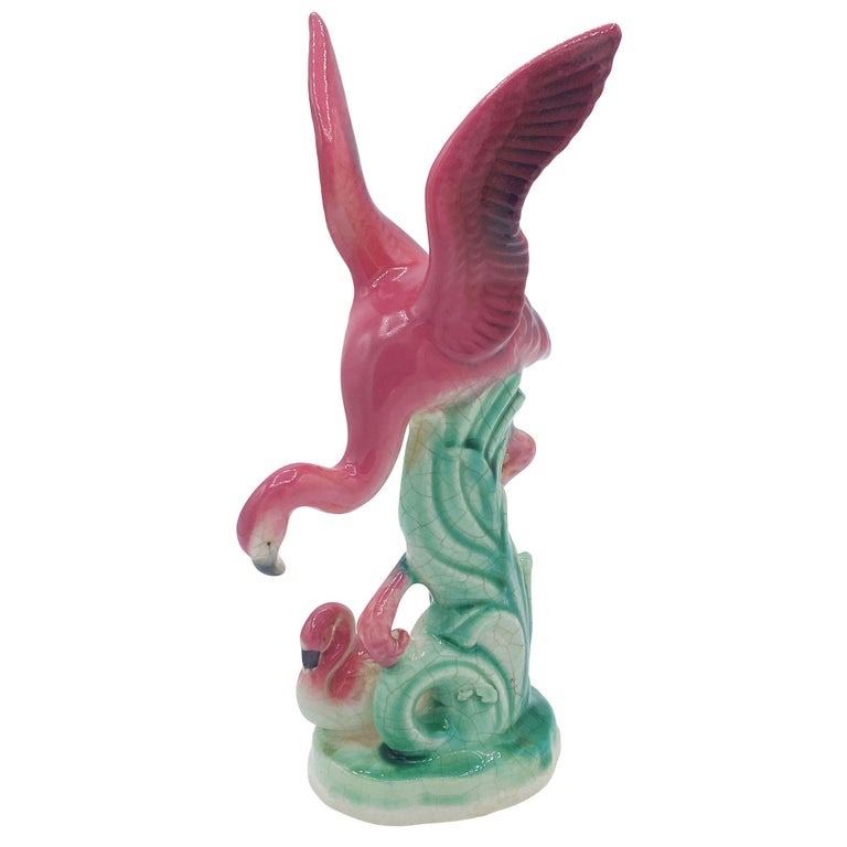 Mid-century Ceramic Flamingo Figurine & Vase Set by Maddux & Leftons
