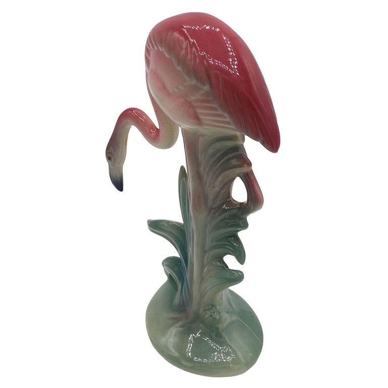 Mid-century Pink Drinking Flamingo Ceramic Tabletop Sculpture Set By Brad Keeler