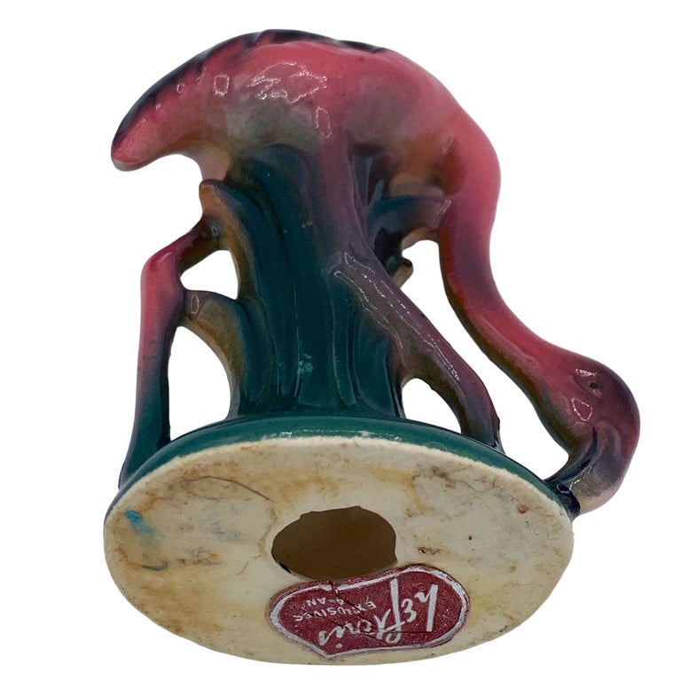 MCM Ceramic Miniature Pink Flamingo Tabletop Statue His & Hers Set By Leftons