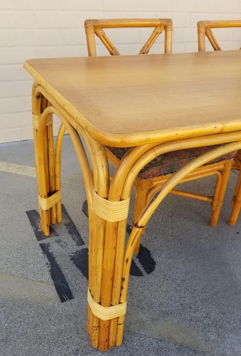 Ficks Reed Restored Rattan Dining Room Table and Chairs Set