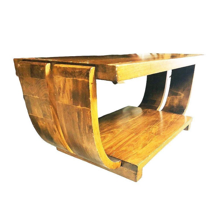 Blond Geometric Art Deco Side & Coffee Table by Gilbert Rohde for Brown Saltman