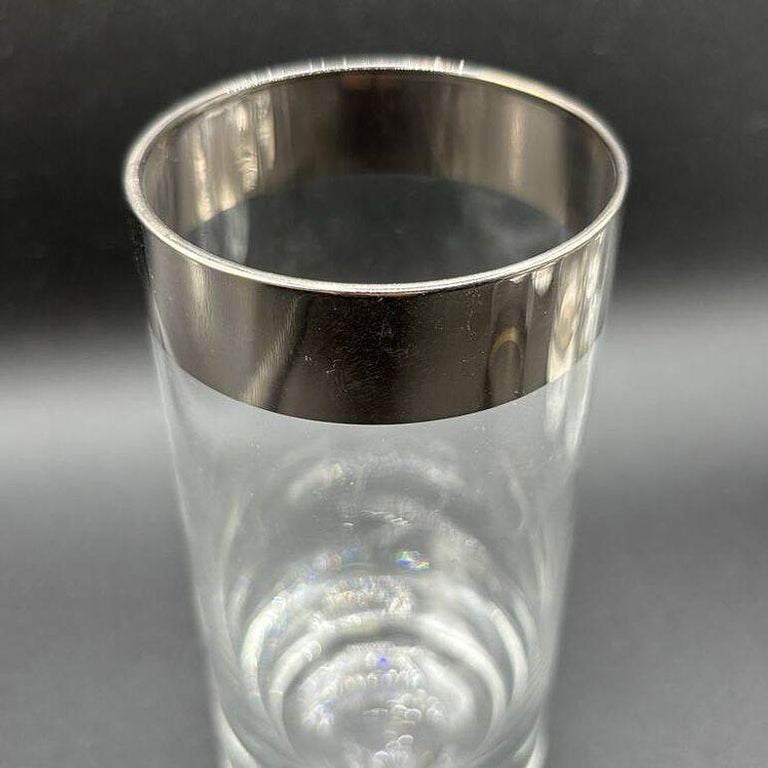 Set of 7 Barware HighBall Tumbler Glass w/ Silver Rim by Dorothy Thorpe