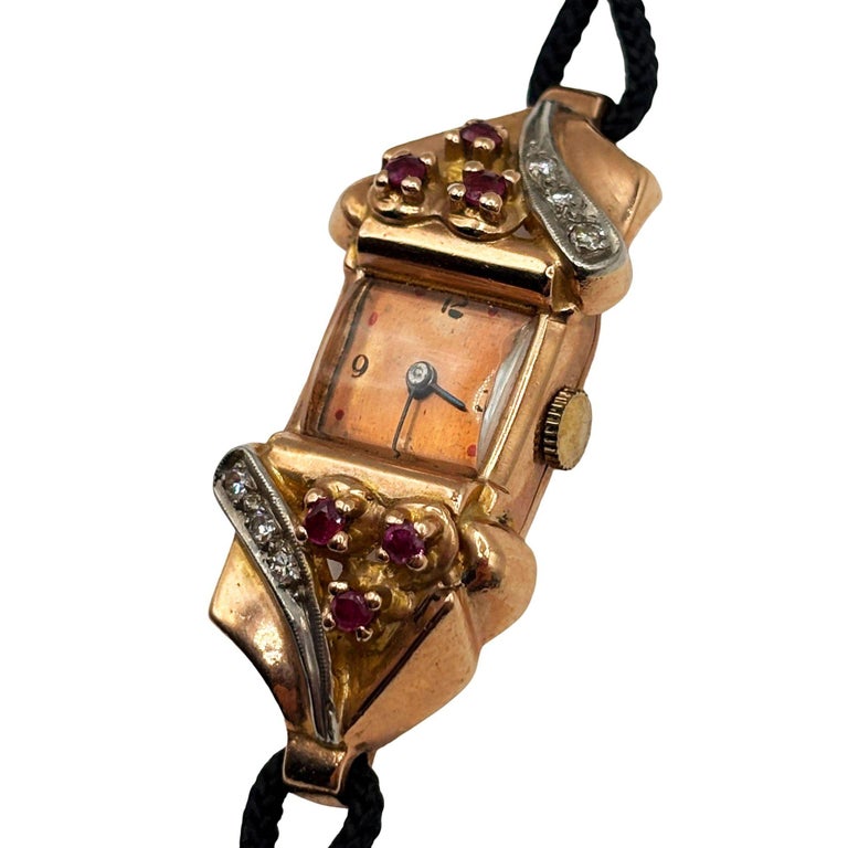 Women's 14K Gold Wristwatch w/ Ruby & Diamond Accents by Jacoby-Bender