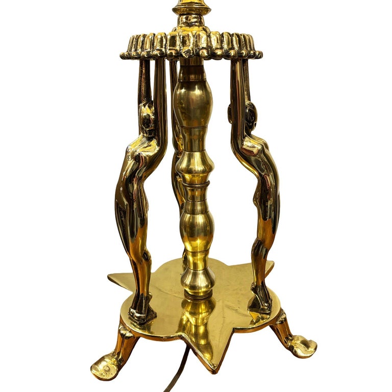 1920 Brass Figural Nude Art Deco Flapper Table Lamp by Frankart w/ Shade