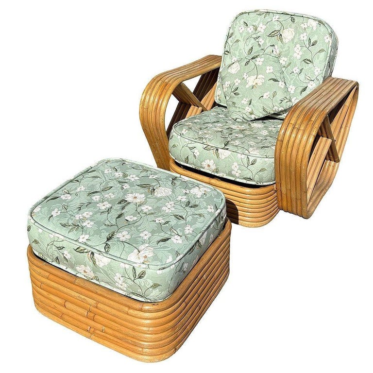 Rattan Mid-century Six-Strand Square Pretzel Sofa & Lounge Chair Livingroom Set