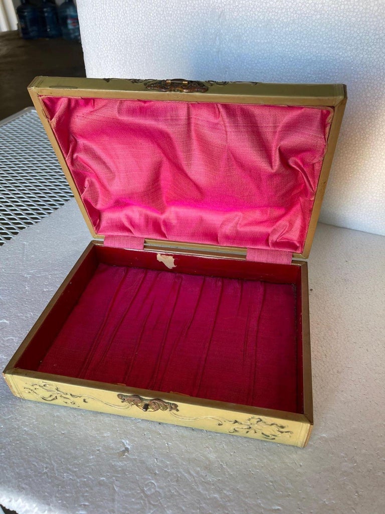 Art Nouveau Satin Lined Jewelry Box with/ Portrait on Cover