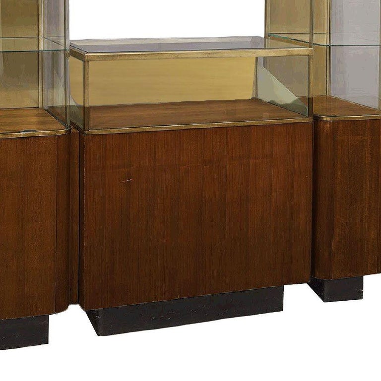 Rare Streamline Art Deco Brass & Oak Double Tower Display Case by Parker Pens