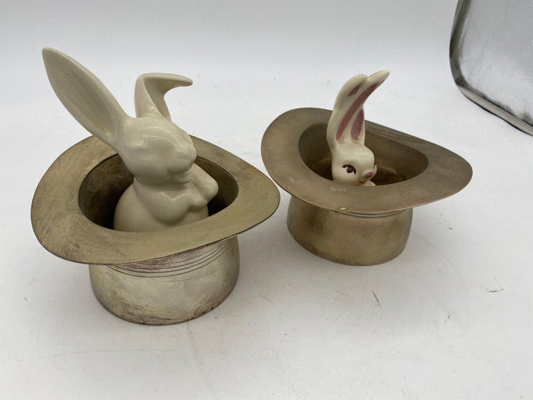 Magician Silver Bunny in a Hat Rabbit Figural Collection