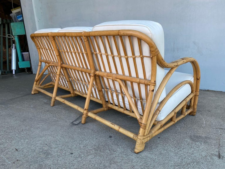 Rare Restored "1940s Transition" Rattan Sofa and Lounge Chair Living Room Set