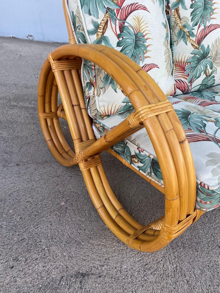 Rare 3-Strand Child Size Round Full Pretzel Rattan Sofa & Lounge Chair Set