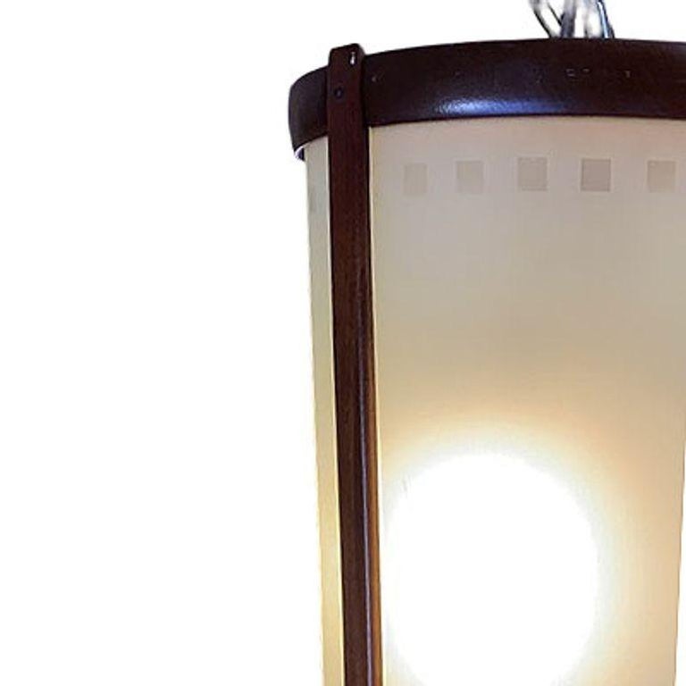 Mid-century Nakashima Style Teak Cylinder Pendant w/ Frosted Shade, 3 Available