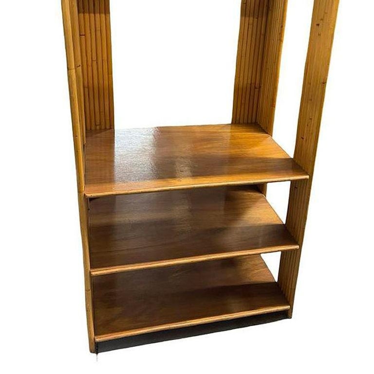Restored Vertically Stacked Rattan 4-tier Rattan & Mahogany Etager Display Shelf