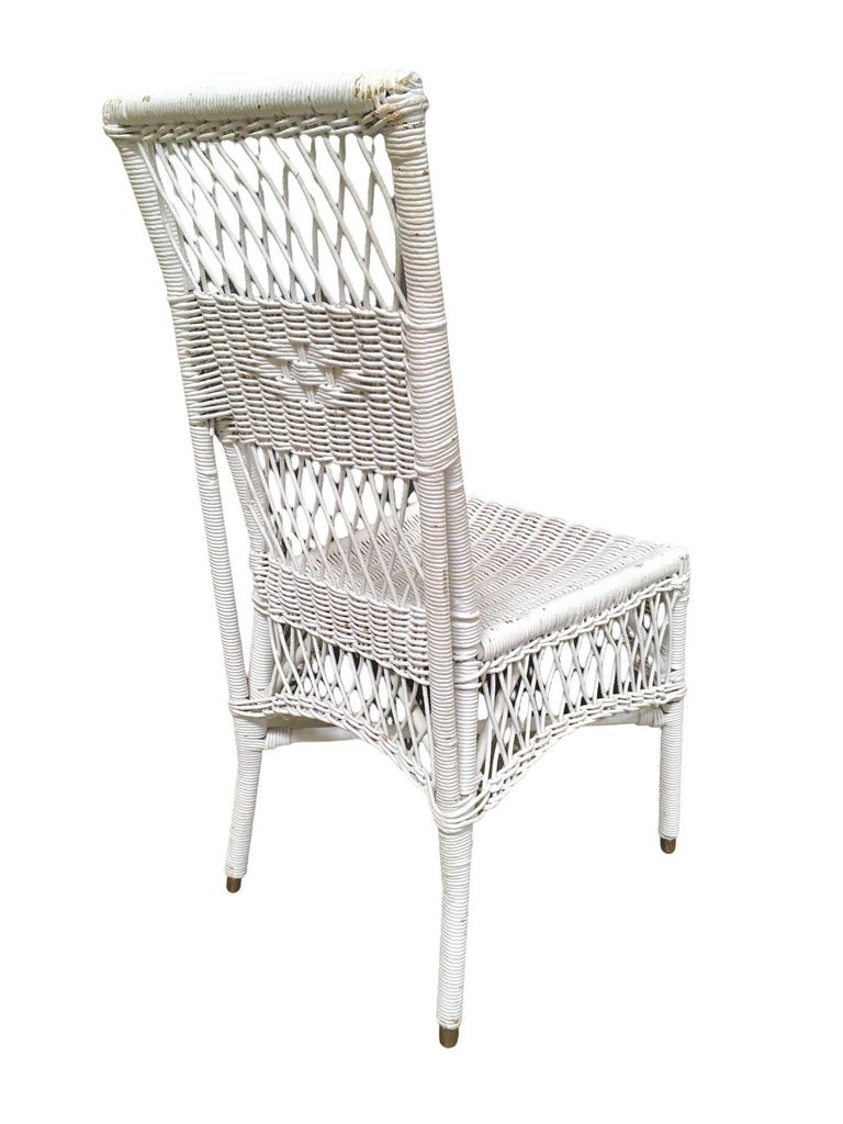 Shabby Chic White Wicker Mahogany Top Writing Secretary Desk w/ Chair