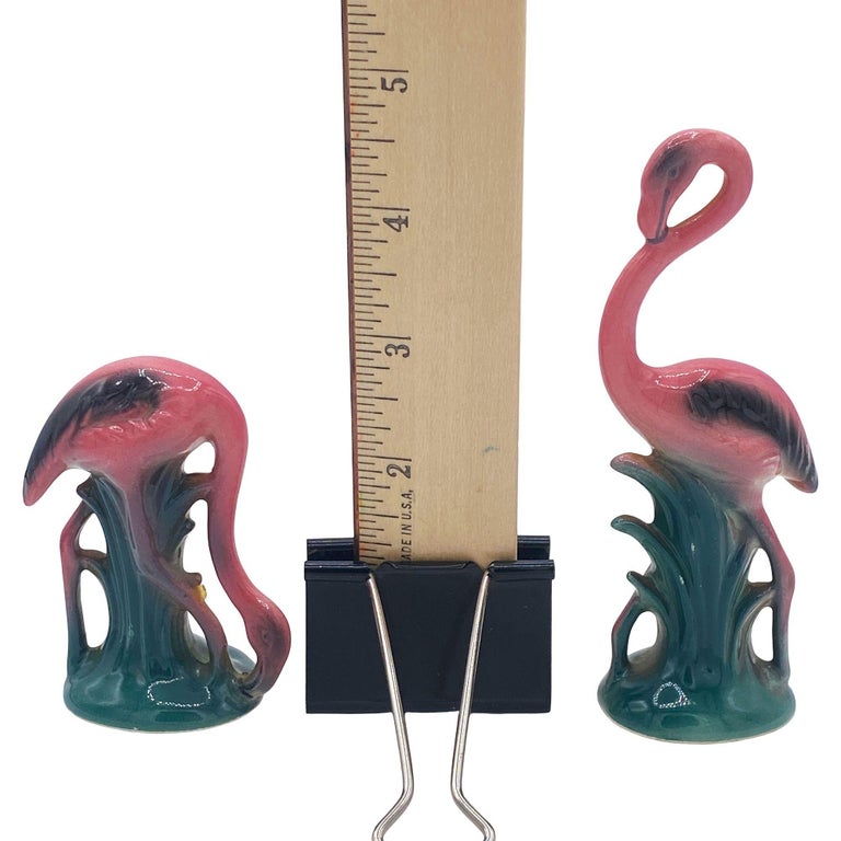 MCM Ceramic Miniature Pink Flamingo Tabletop Statue His & Hers Set By Leftons