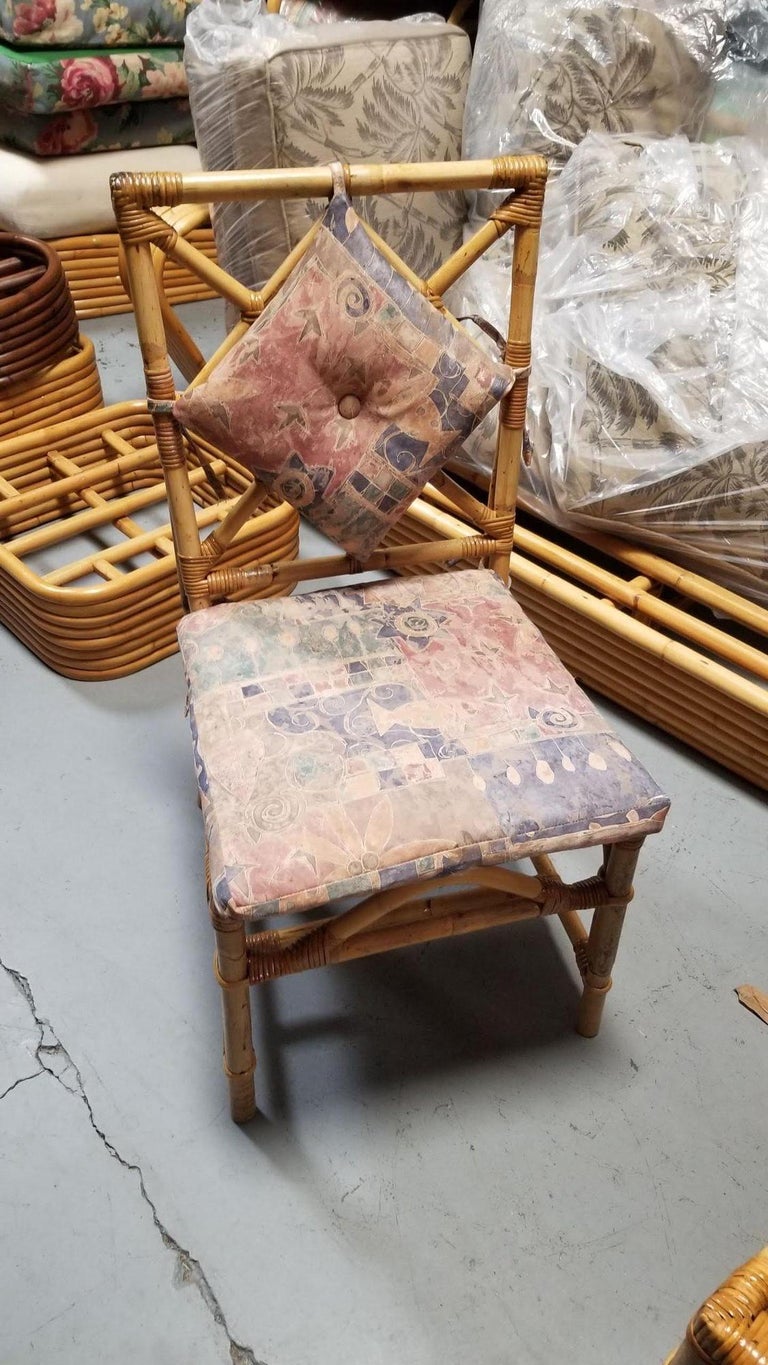 Restored Rattan Chippendale Style Dining Chairs with Diamond Back, Set of 7