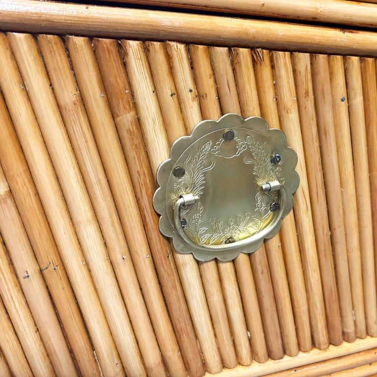 Restored Mid-century Split Reed Rattan & Pine Trunk w/ Brass Paktong Latch