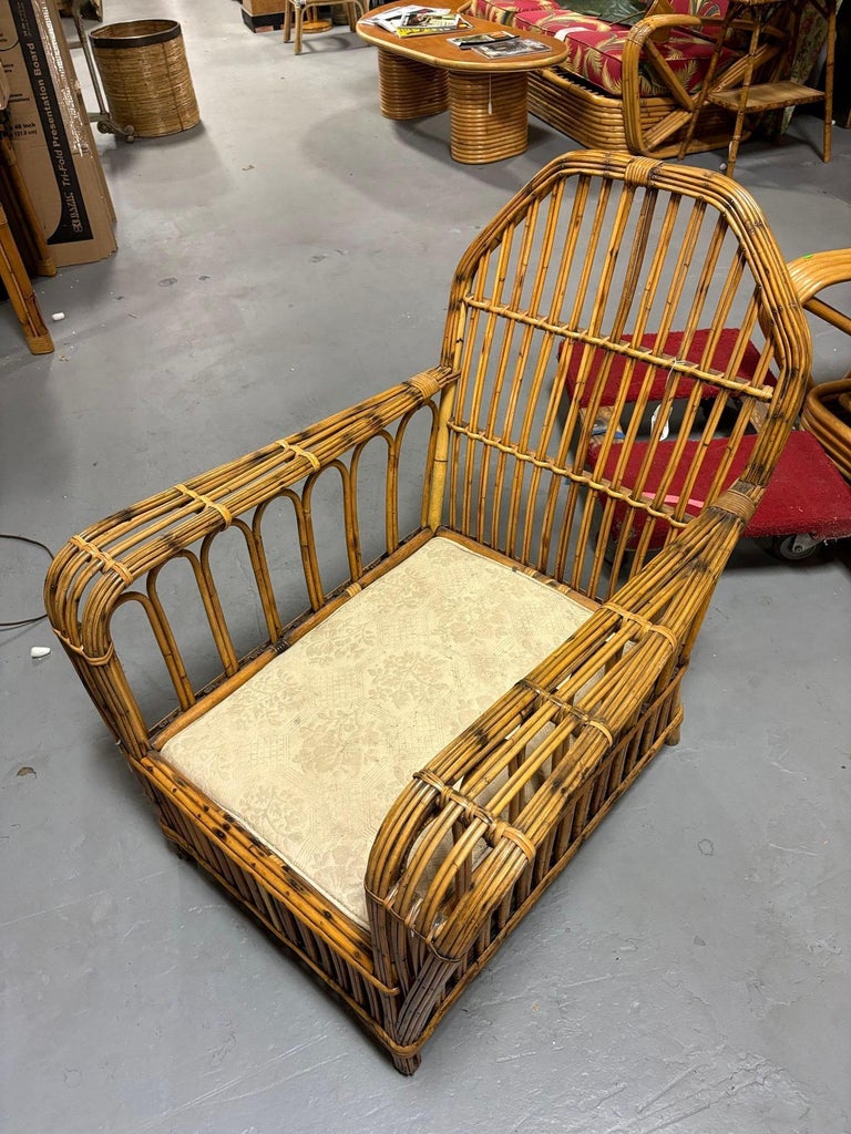 Restored Vintage Art Deco "President's" High Stand Stick Rattan Lounge Chair