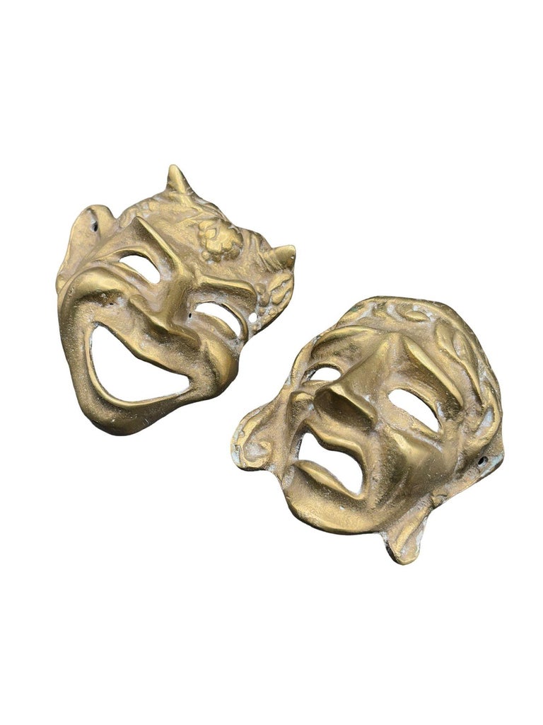 MCM Greek Theater Masks Comedy & Tragedy Wall Sculpture Hand-cast in Bronze Pair