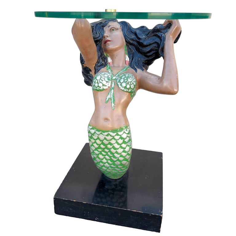 MCM Sculptural Nude Mermaid Biomorphic Cocktail Table w/ Pair of End Tables
