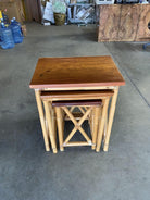 Restored Set of 3 Rattan Nesting X Side Tables with Mahogany Top