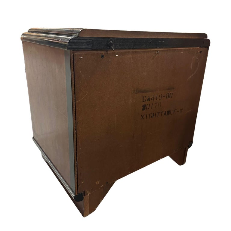 Pair of Two Toned Art Deco Cherry Wood & Lacquer Bedside Tables w/ Stepped Top