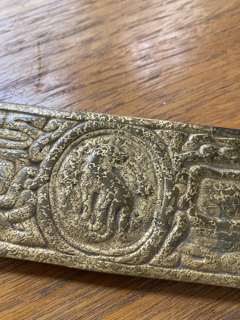 Tiffany Studios Gold Dore Bronze Acid Etched Zodiac 19" Blotter Ends, Pair #994