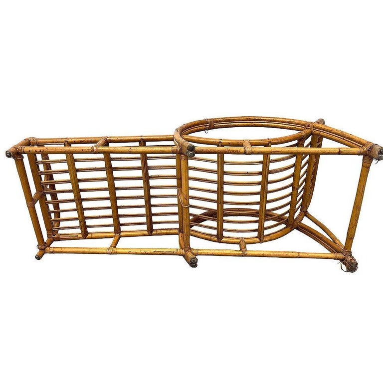 Restored Two-Strand "Half Moon" Rattan Cup Seat Chaise Lounge